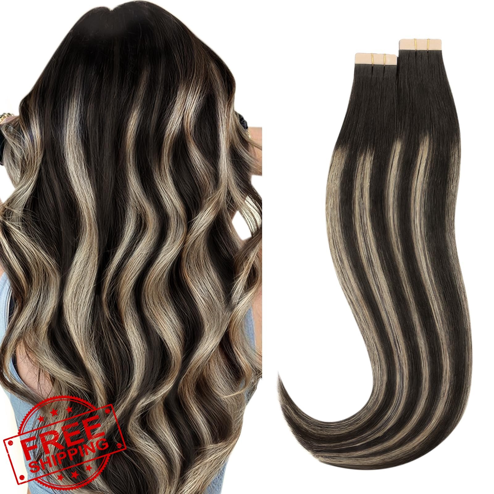 hotbanana 10 Inch 40PCS #1B/19/1B Black to Light Blonde Tape Hair