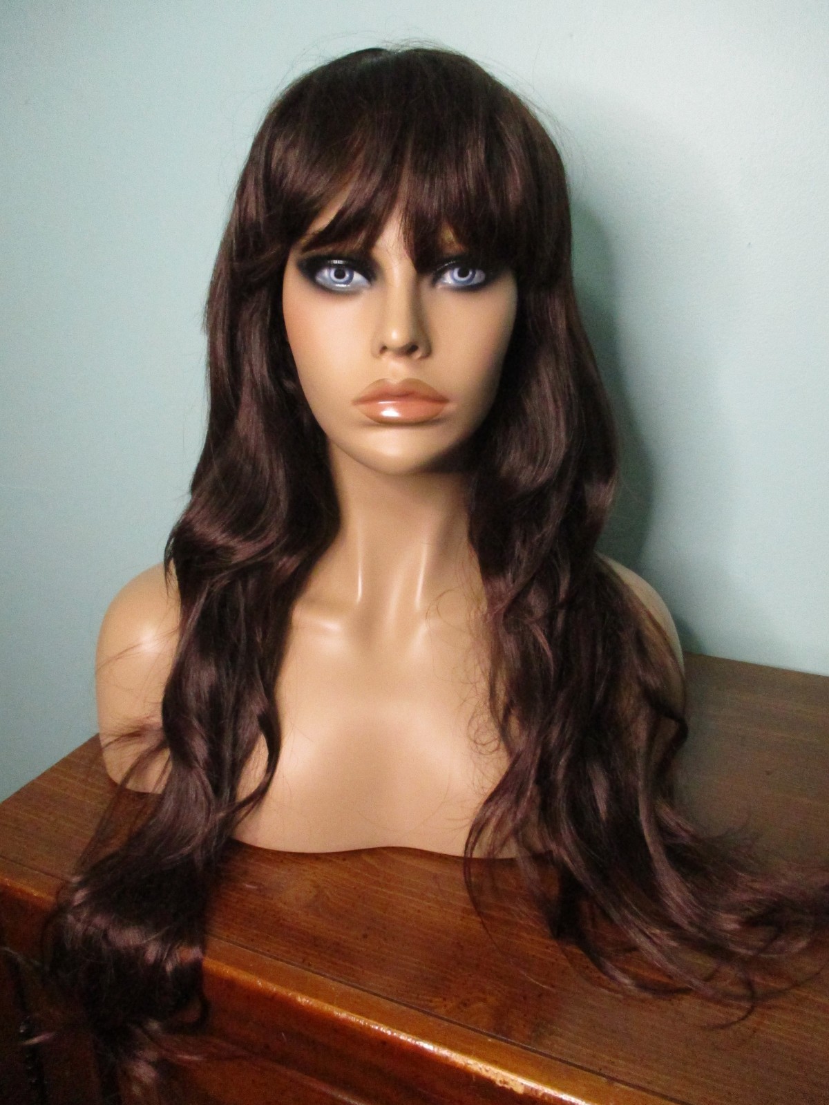 28″ dark brown brunette long straight WIG – NEW GIRL Jessica Day cosplay BANGS