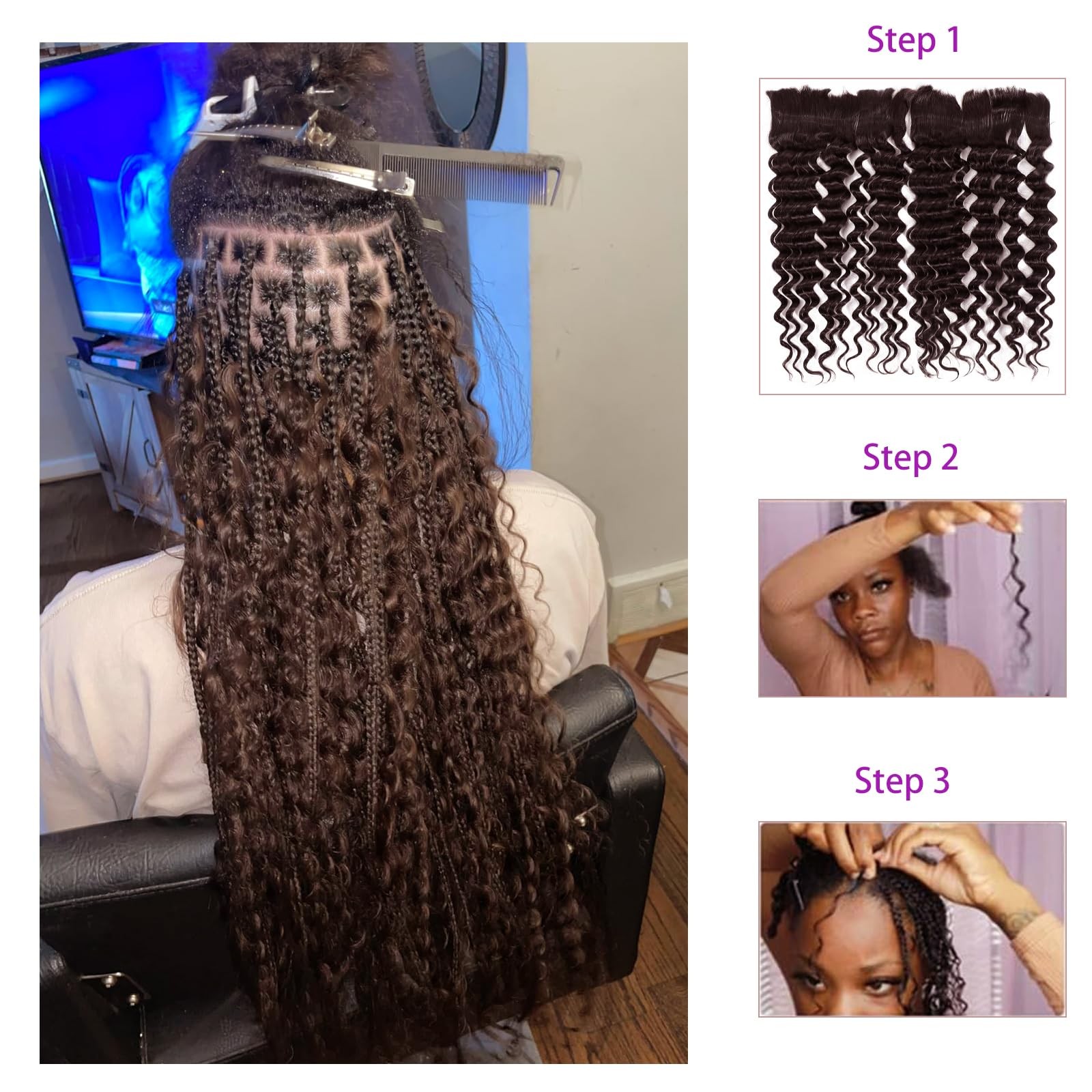 Lyolkser Human Braiding Hair For Boho Braids 2 Bundles 20 Inch Total 100G Deep