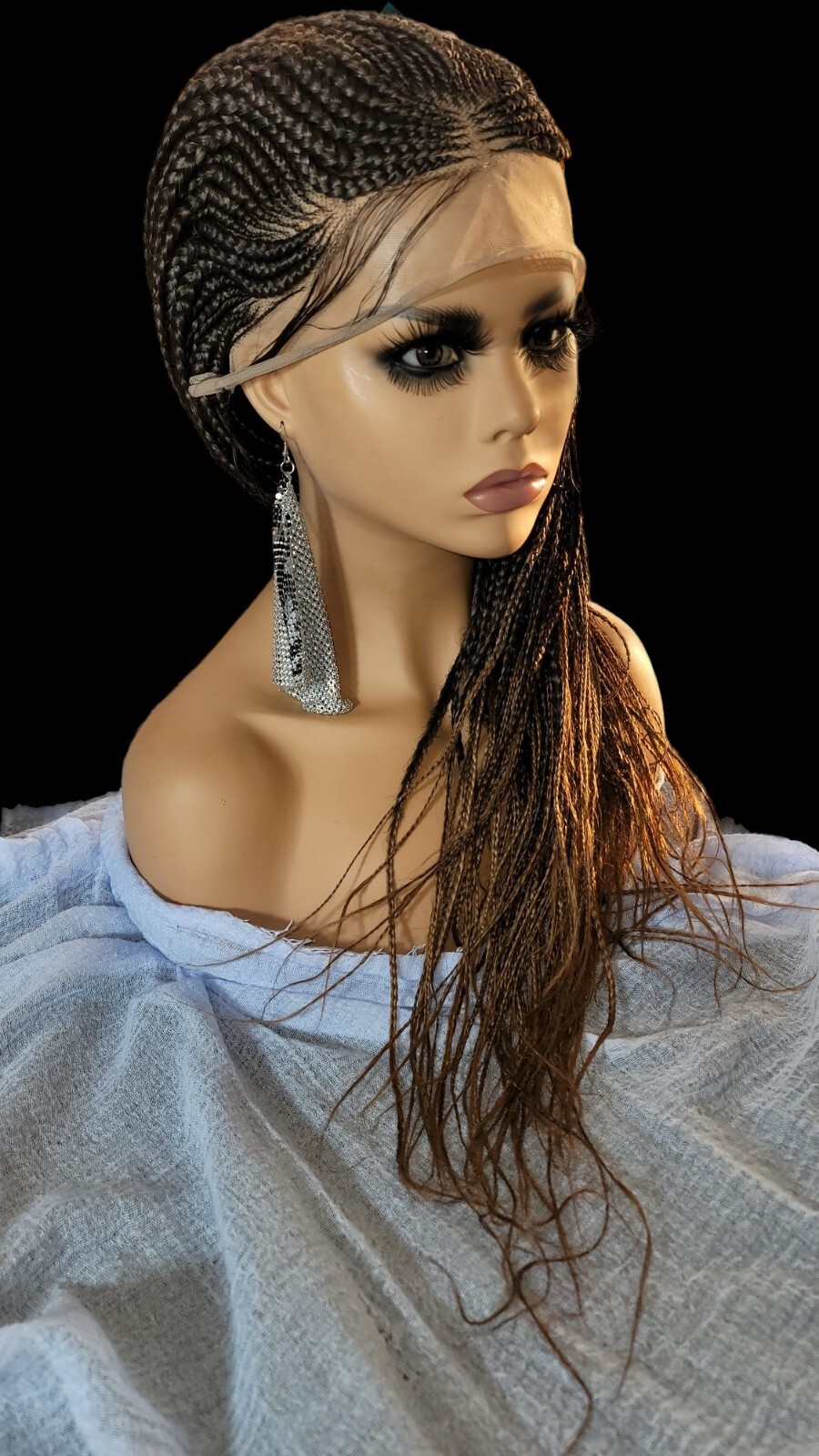 Braided Wig Full Lace Glueless Box Braids Cornrows 22″ 2/30 Ombre Handmade NWT