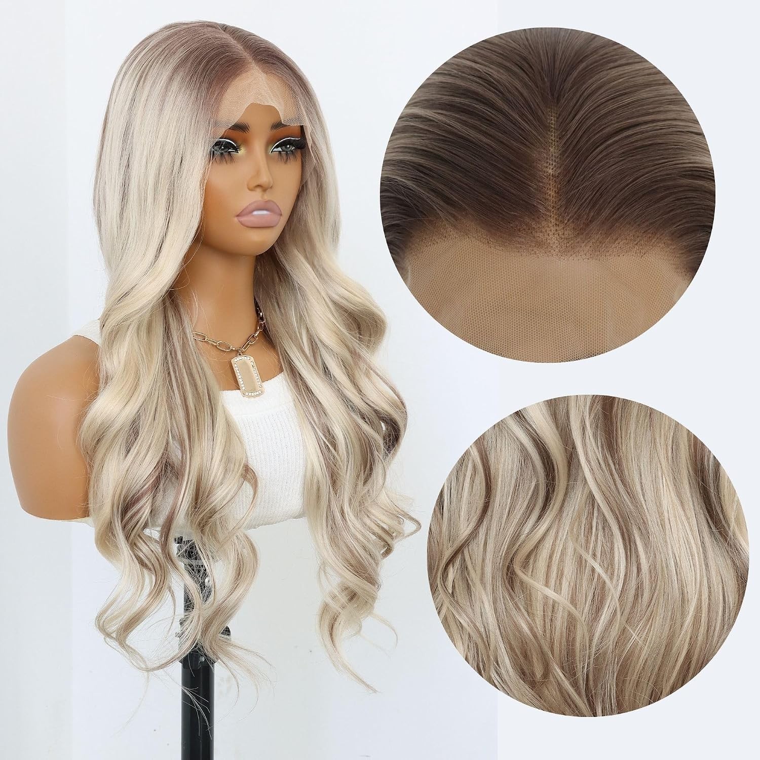 LACE FRONT WIG HUMAN HAIR BLENDED ASH BLONDE