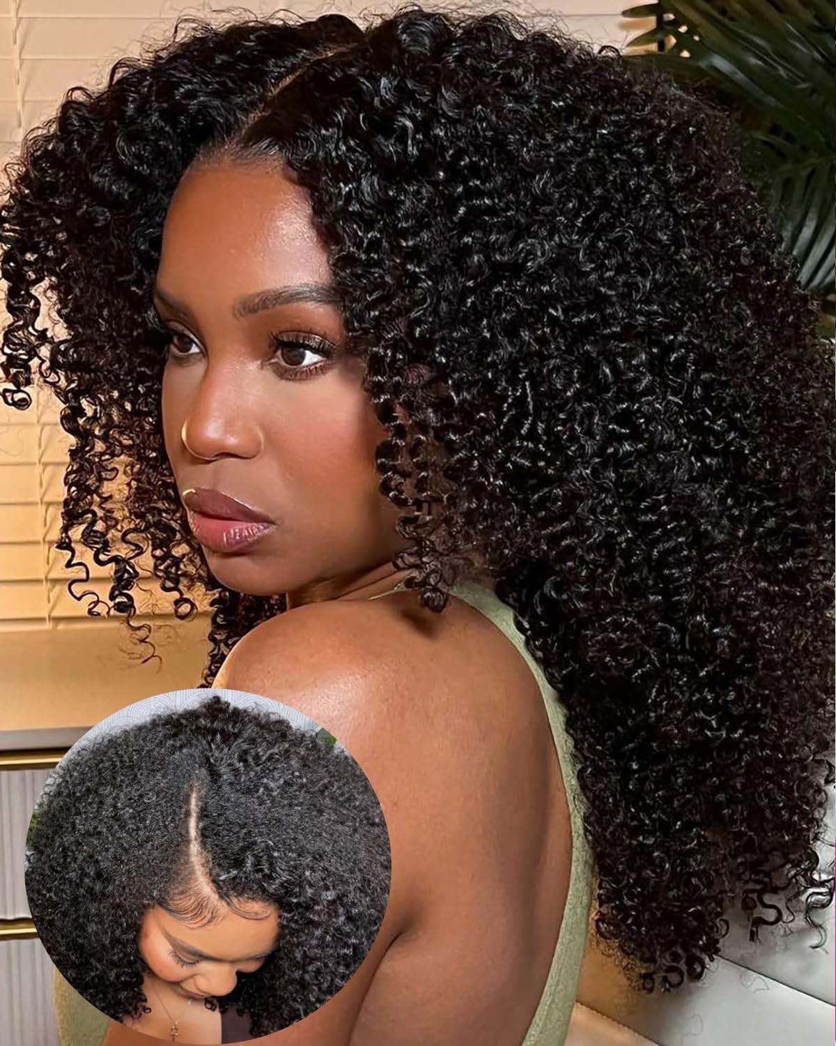 V Part Human Hair Afro Curly Minimal/No Leave Out Upgrade U Part for Black Women