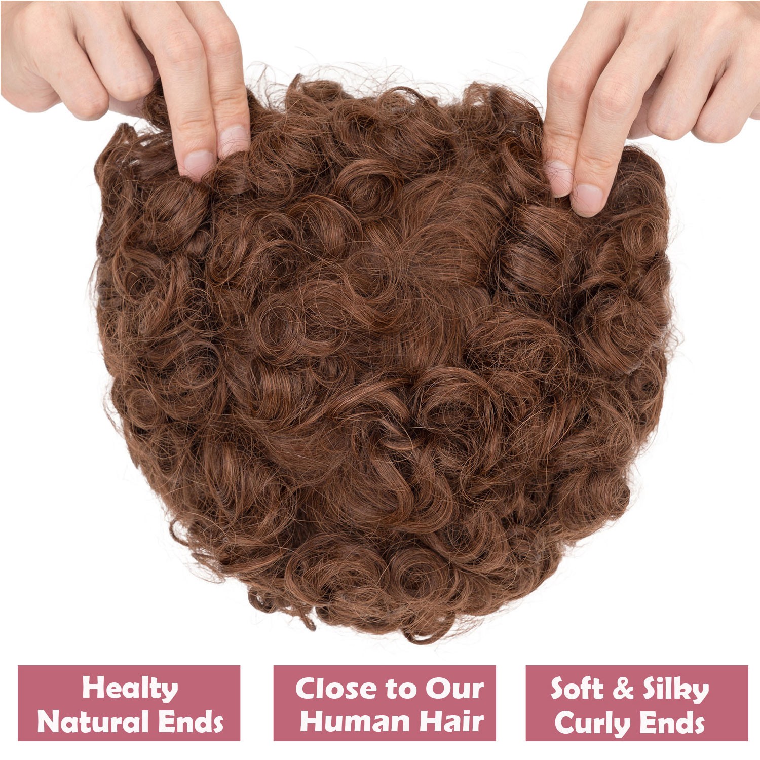 Fluffy HUMAN Hair Wig Womens Human Hair Short Curly Wavy Hair Wigs Rose Net 10in
