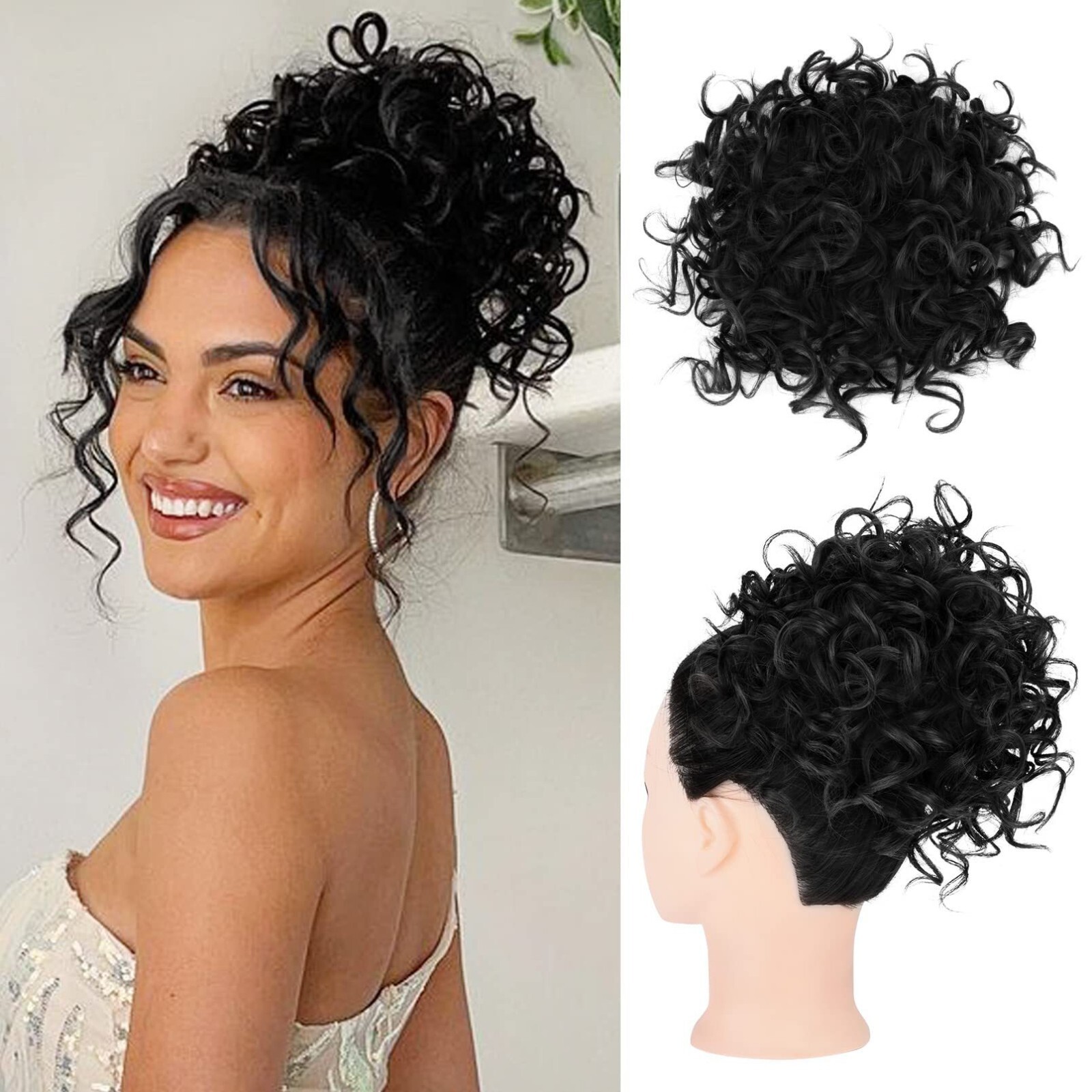 Messy Curly Hair Bun Updo Clip in Hairpiece Chignons Drawstring Hair Extensions