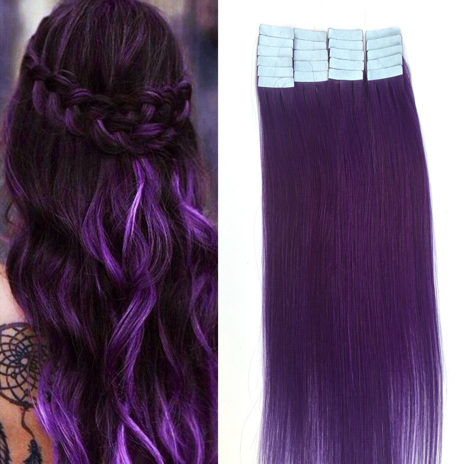 Invisible Tape in Remy Human Hair Extensions Skin Weft Full Head Russian Hair US
