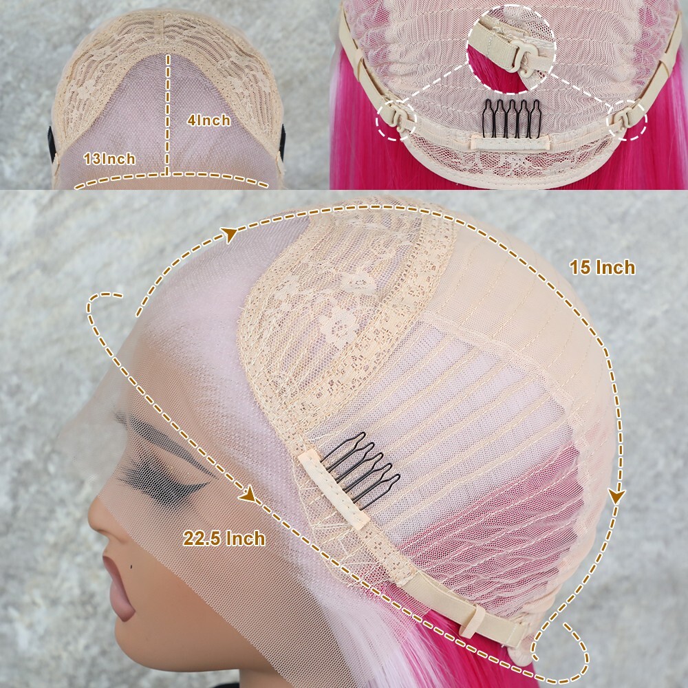 Heat Resistant Fiber Hair Long Lace Front Wigs Glueless Ombre Hot Pink Synthetic