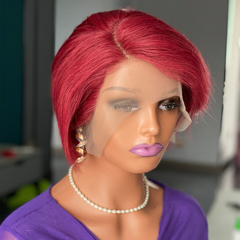 Short Pixie Cut Human Hair Wig Straight Remy Brazilian T Part Lace Front Wig