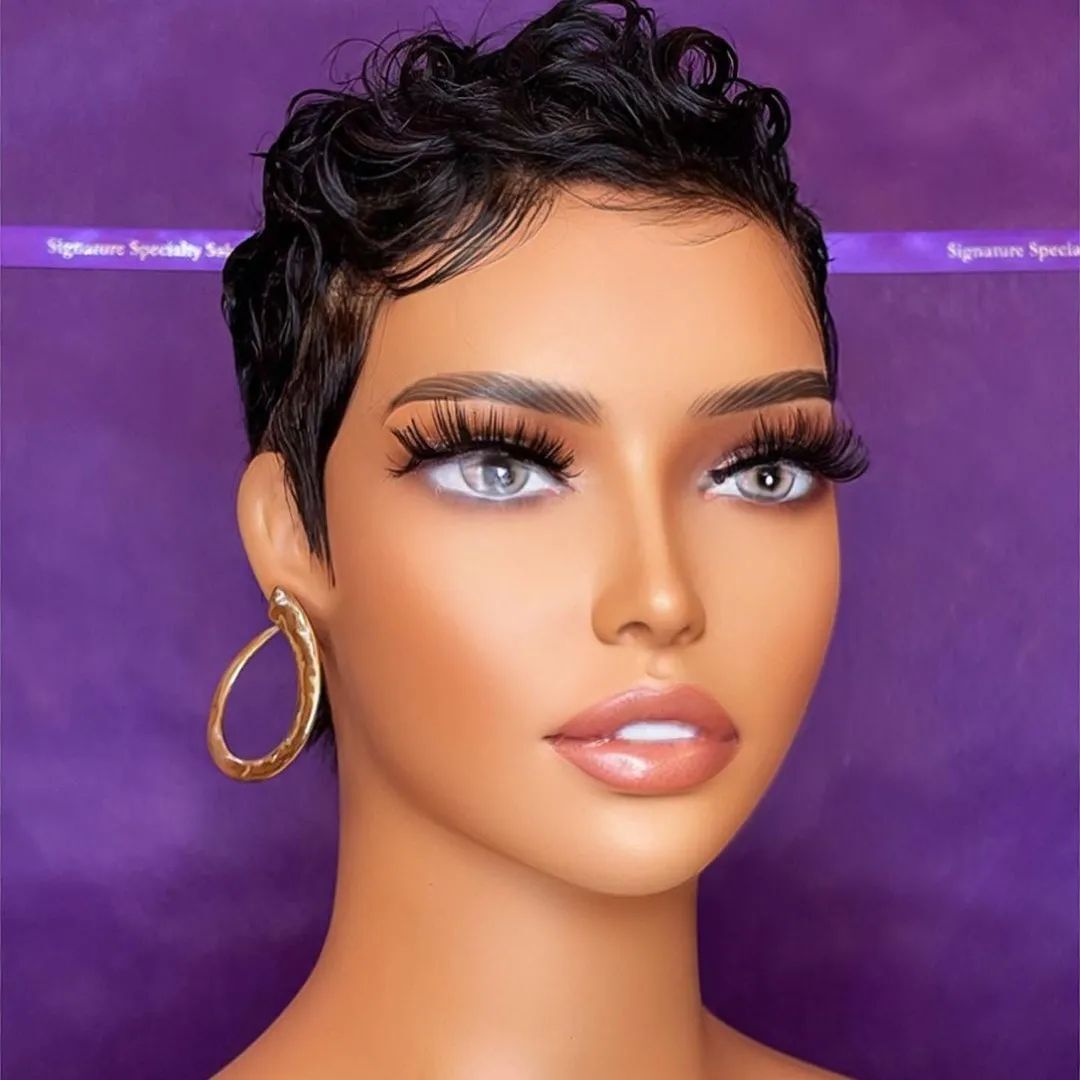Short Pixie Cut Finger Wave 100% Human Hair Wigs for Women Lace Front Wig L Part