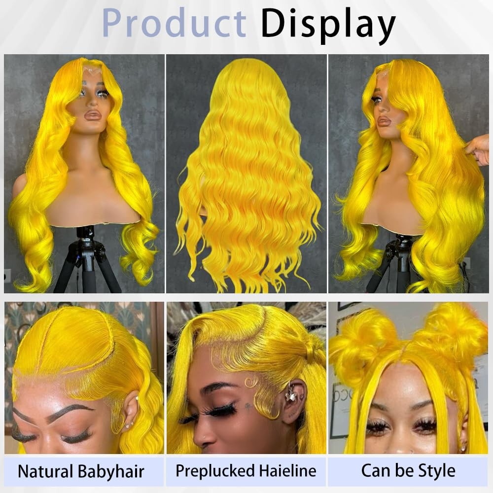 Xiapay 26 Inch Yellow Lace Front Wig Human Hair 13X4 Body Wave Lace Front Wigs