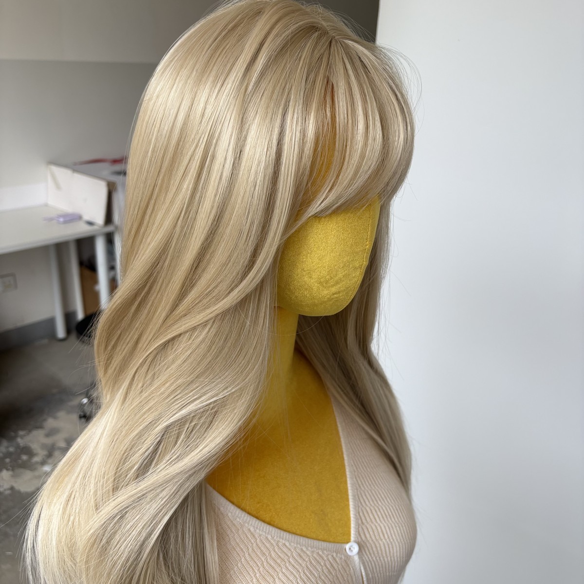 Heat Resistant Hair Natural Costume Wigs With Bangs Mixed blonde Long Straight