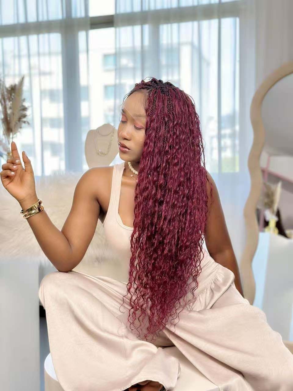 100% Human Hair Boho Knotless Box Braid Wig – Hand-Tied HD Lace, & Glueless.