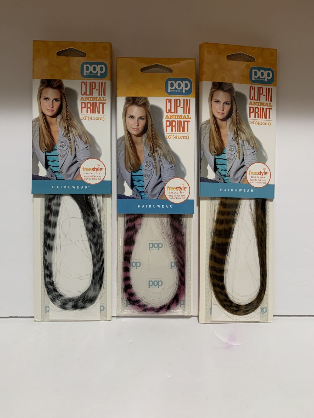 Hairuwear Put On Pieces Clip-in Animal Print Pink,White,Gin Tiger Hair Extension