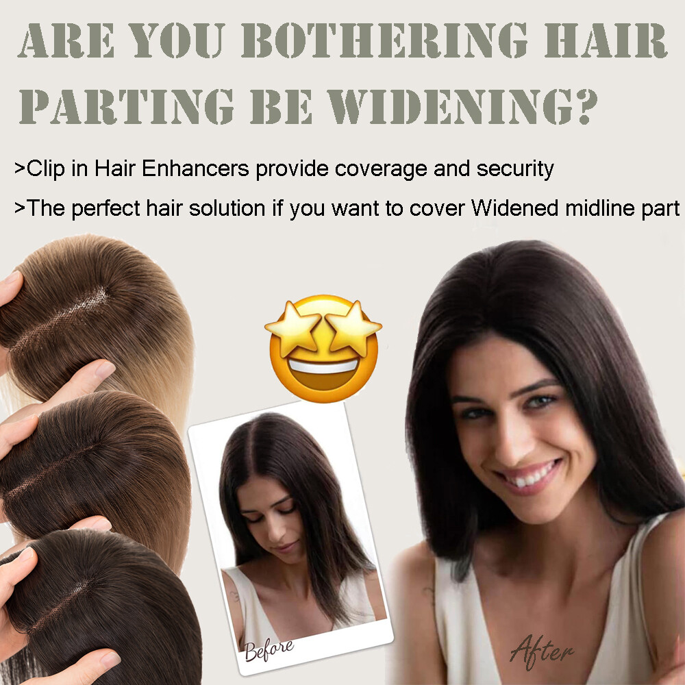 100% Real Human Hair Clip in Hairpiece Topper Top Toupee for Women Thinning Hair