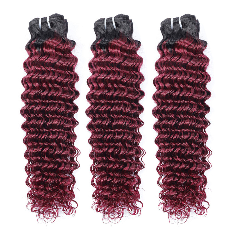 1B/99J Burgundy Color Brazilian 100% Virgin Human Hair Deep Wave 3 Bundles