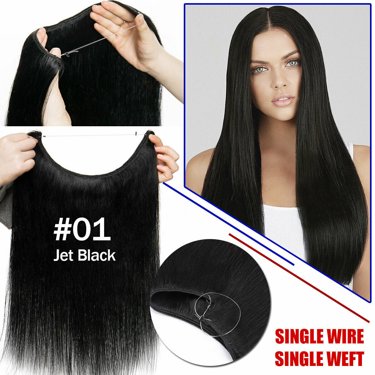 Russian AAAA+ Thick Wire In Remy Human Hair Extensions Hidden Headband One Piece