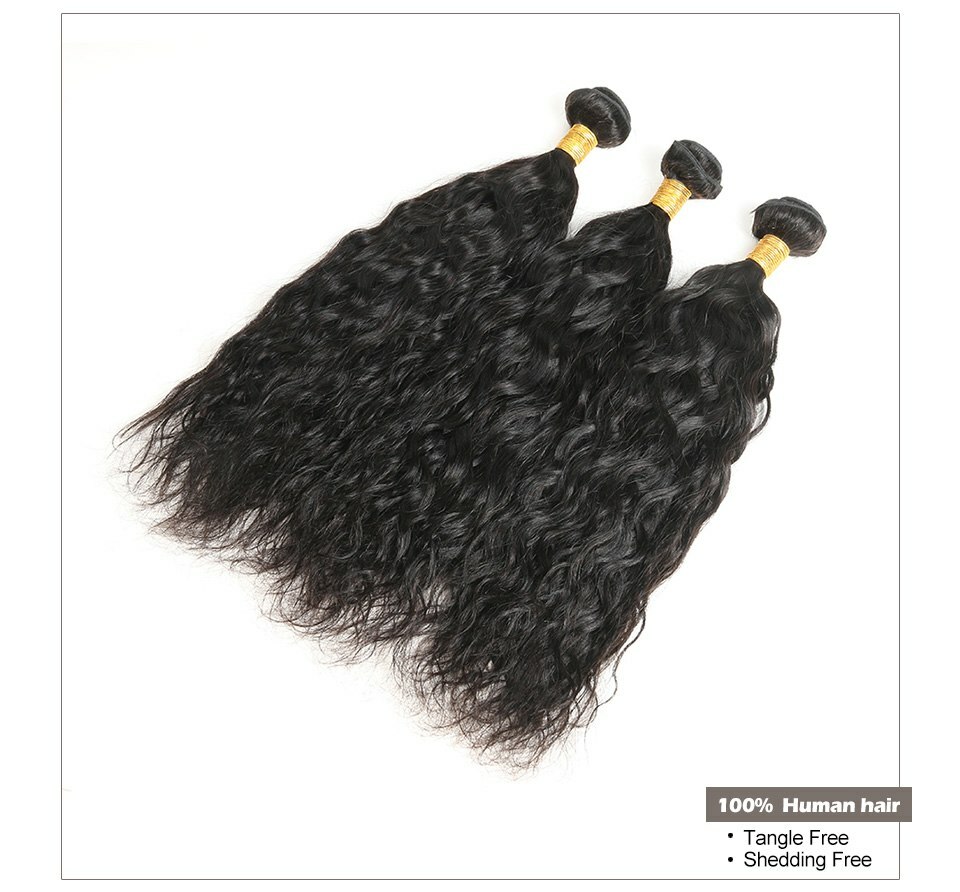 Water Wave Unprocessed Virgin Human Hair 3 Bundles w/4*4 Free Part Lace Closure