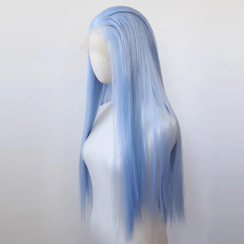 13×6 Long Silky Straight Blue Hair Lace Front Wigs Women Party Natural Hairline
