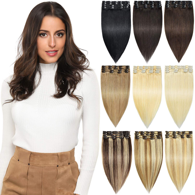 Rose Bud Clip In Hair Extensions Remy Human Hair 8Pcs 18 Clips 65G/Set 16 Inch