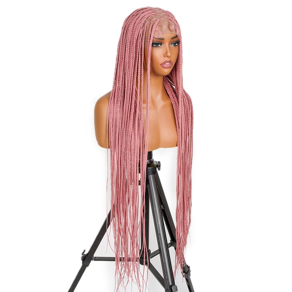 Supernova Hot Pink Full Lace Knotless Square Braided Wig 36Inch Full Handmade