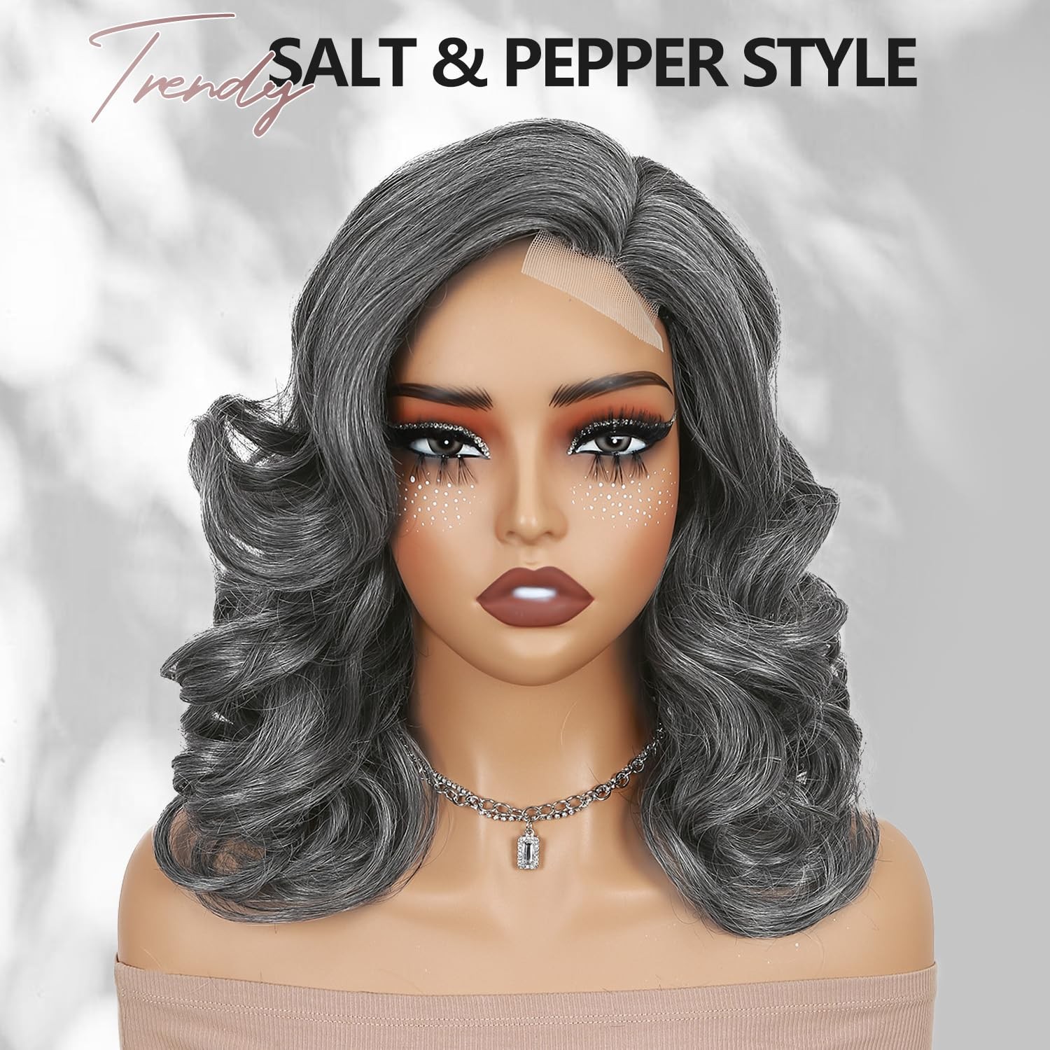 Quickwig Short Loose Wave Bob Wig Side Part Body Wave Wigs Salt Pepper Curly