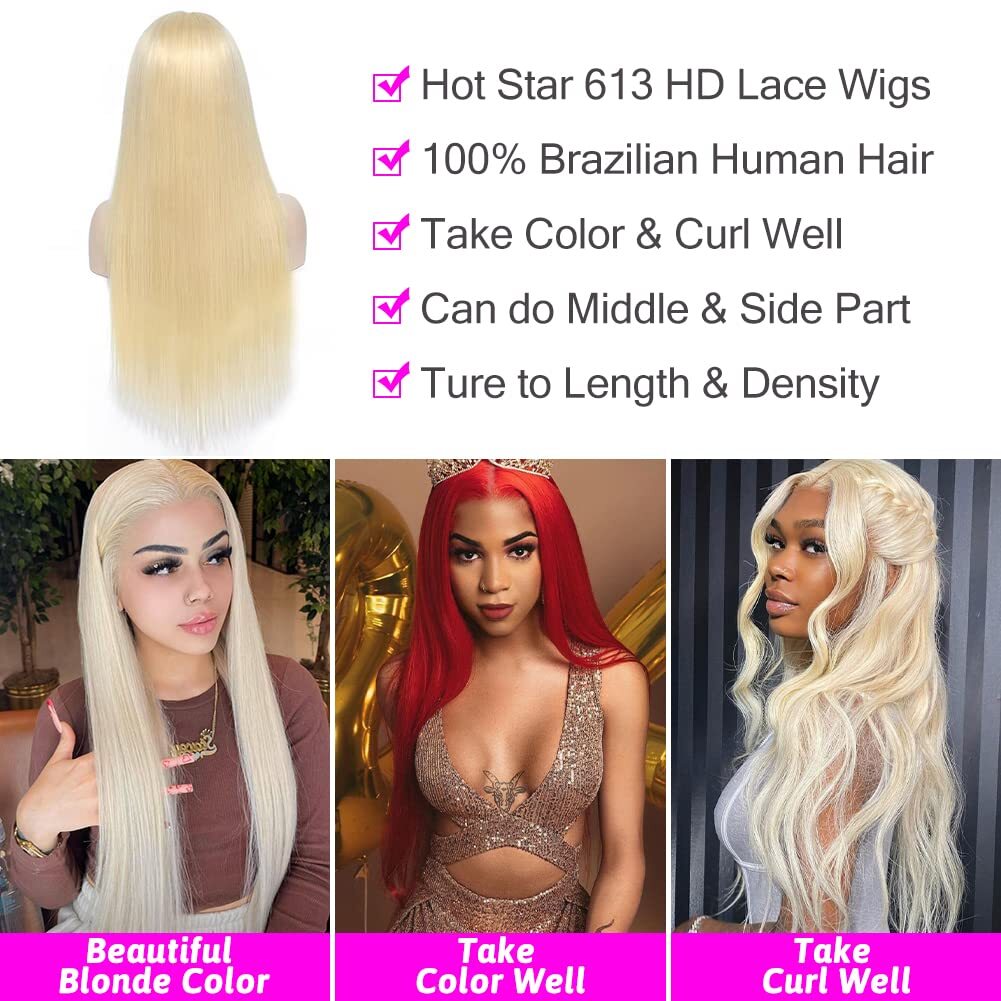 613 Blonde Wig Pre-Cut 13*4 lace wear and go blonde straight wig remy hair