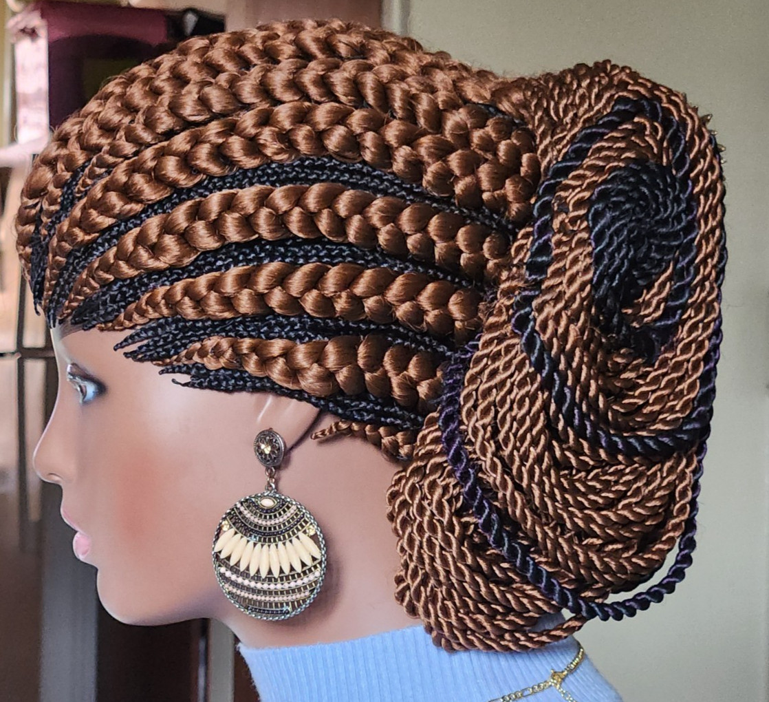 handmade braided cornrows wig pony Elephant Dark brown/1B