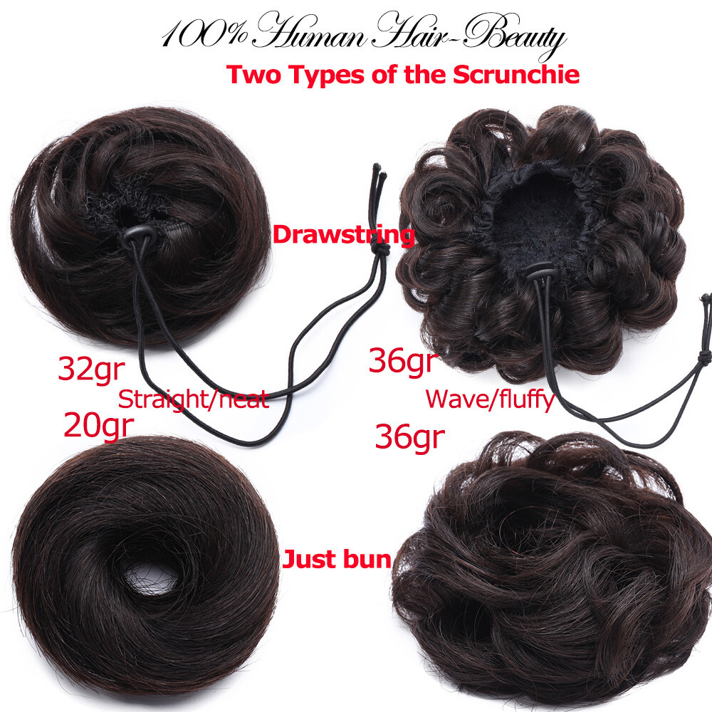 Scrunchie 100% Remy Human Hair Drawstring Bun Hairpiece Updo Fluffy Ponytail US