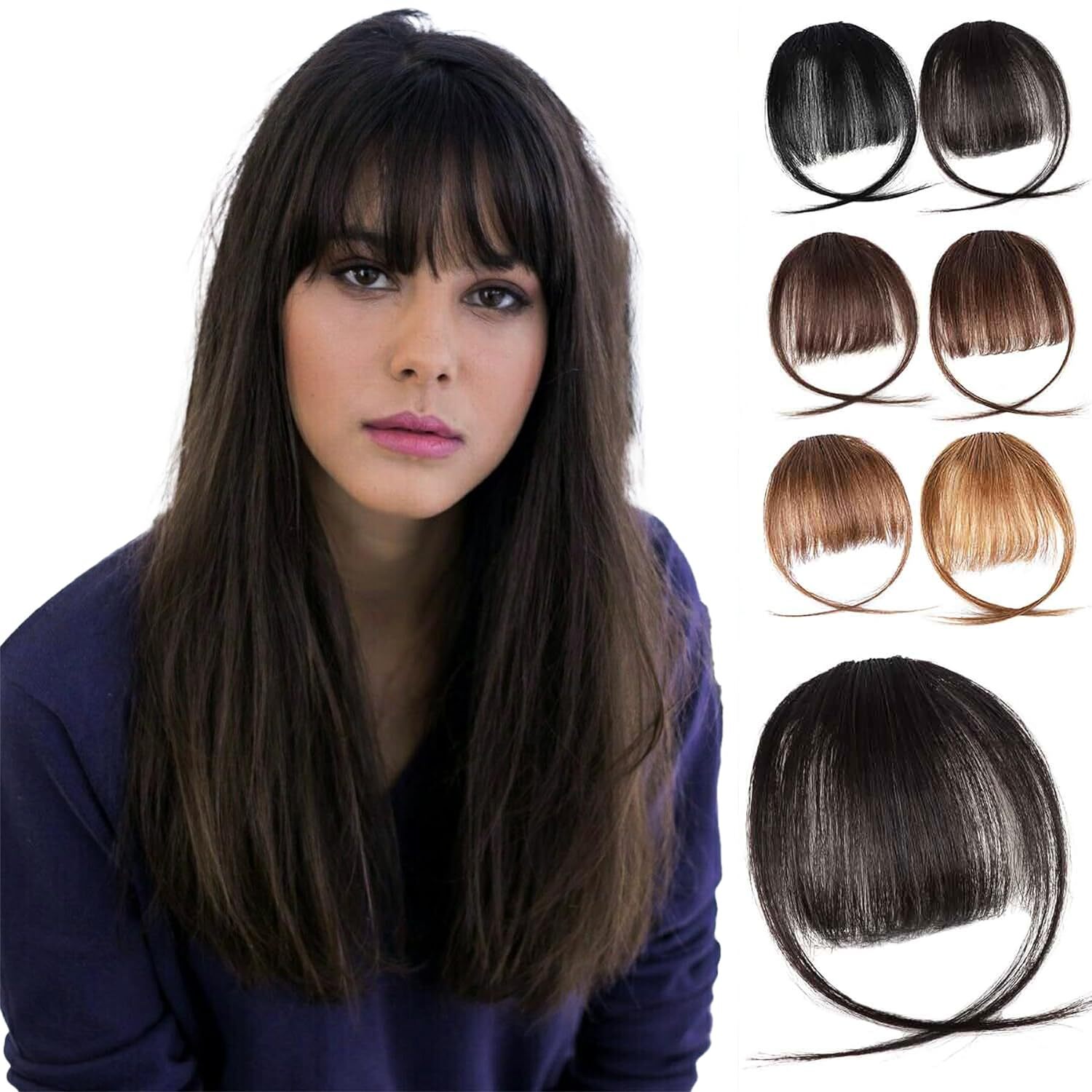 Hair Clip in Bangs 100% Human Hair Wispy Bangs with Temples Front Hairpieces USA