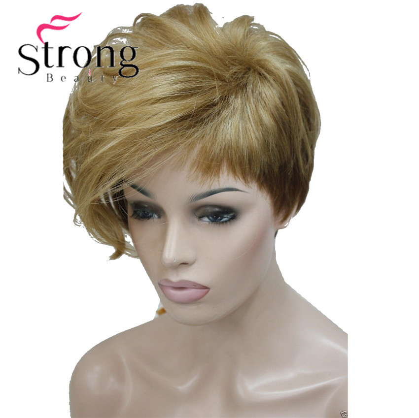 Short Soft Asymmetrical Golden Blonde Brown Ombre Heat freindy Synthetic wig