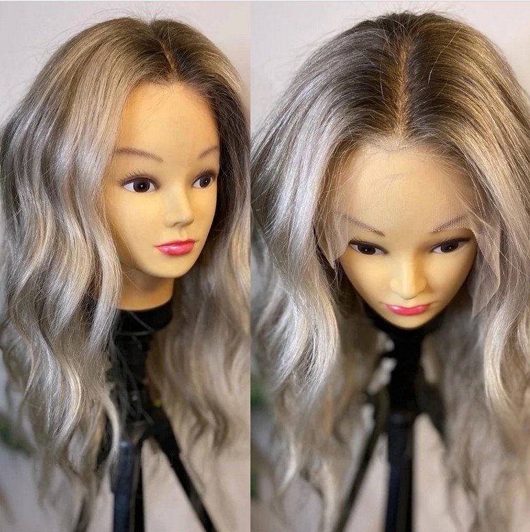 22” Ombre Blonde Grey Wave 100% Virgin Human Hair Wig 13×4 Lace Front Wig