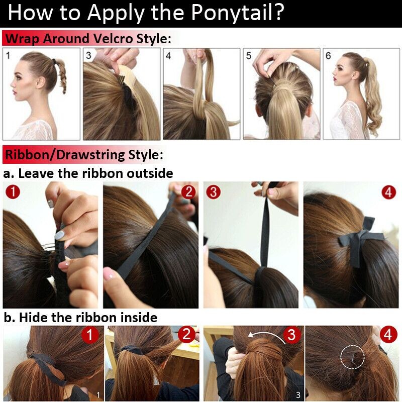 Ponytail Extension Claw Clip Long Thick Natural Remy Human Hair Multi Colors