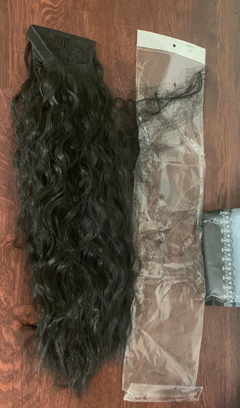 Stamped Glorious 22″ Long Wavy Synthetic Corn Wave Ponytail Extension 1B black