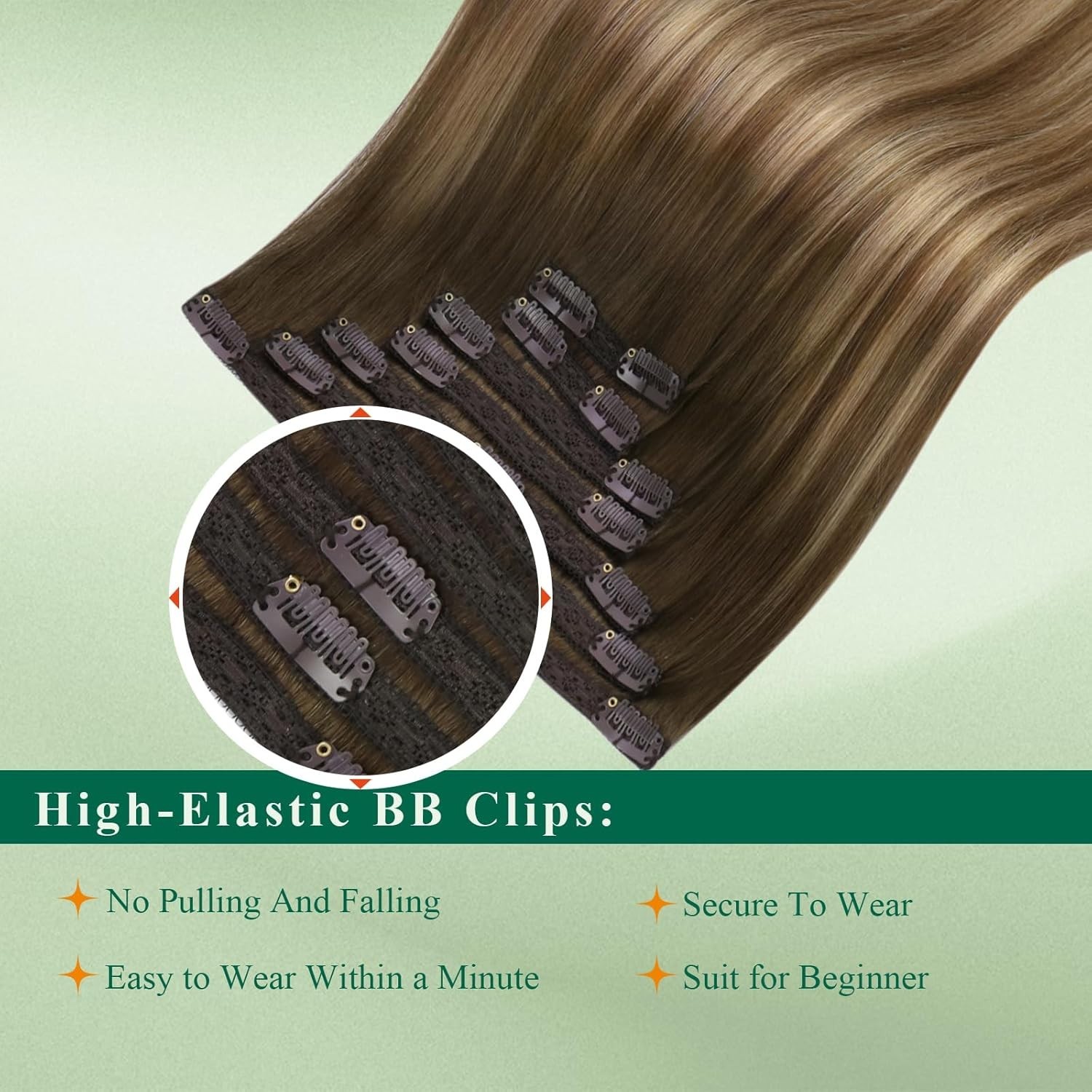 Easyouth CLIP-IN 14″ Dark Brown Fading – Caramel Human Hair Extensions CP 4-4-27