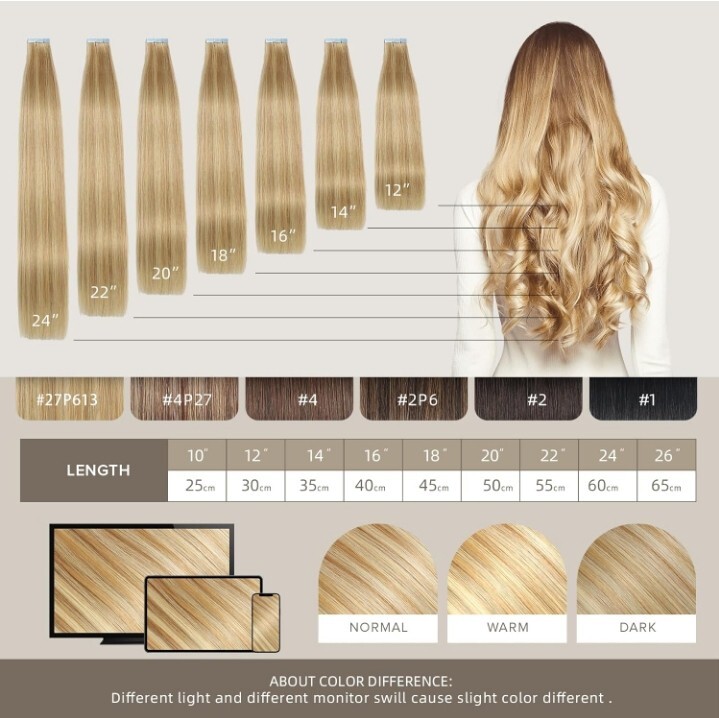 Mifes Tape in Hair Extensions Human Hair #P27/613 Balayage Color 20pcs/40g ..328
