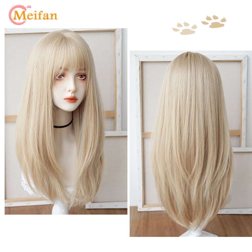 Synthetic Long Straight Wig Bangs Wig Girl Cute Cosplay Party Halloween