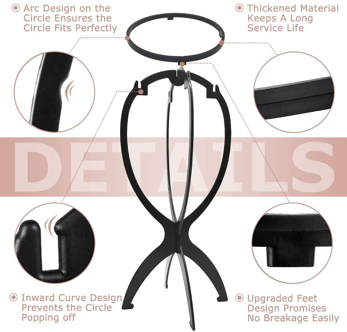 Multi-Purpose Wig Stand Set – Durable Black Holder for Wigs & Masks, 3 Pack