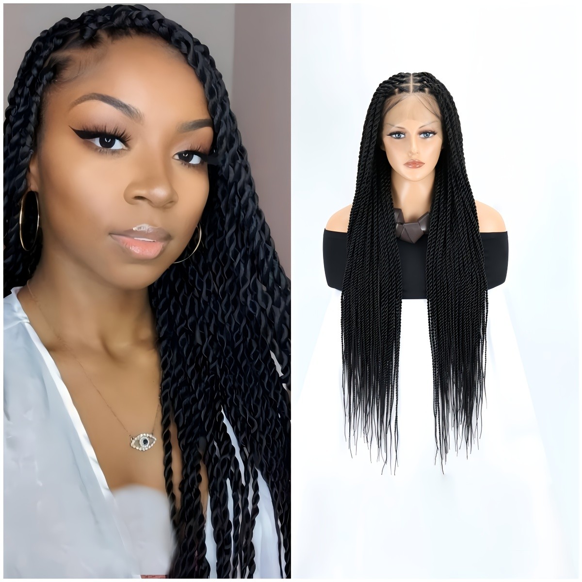 Senegal Twist Wigs 36″ Full Lace Single-Layer Lace Two-Braid Wigs for Women