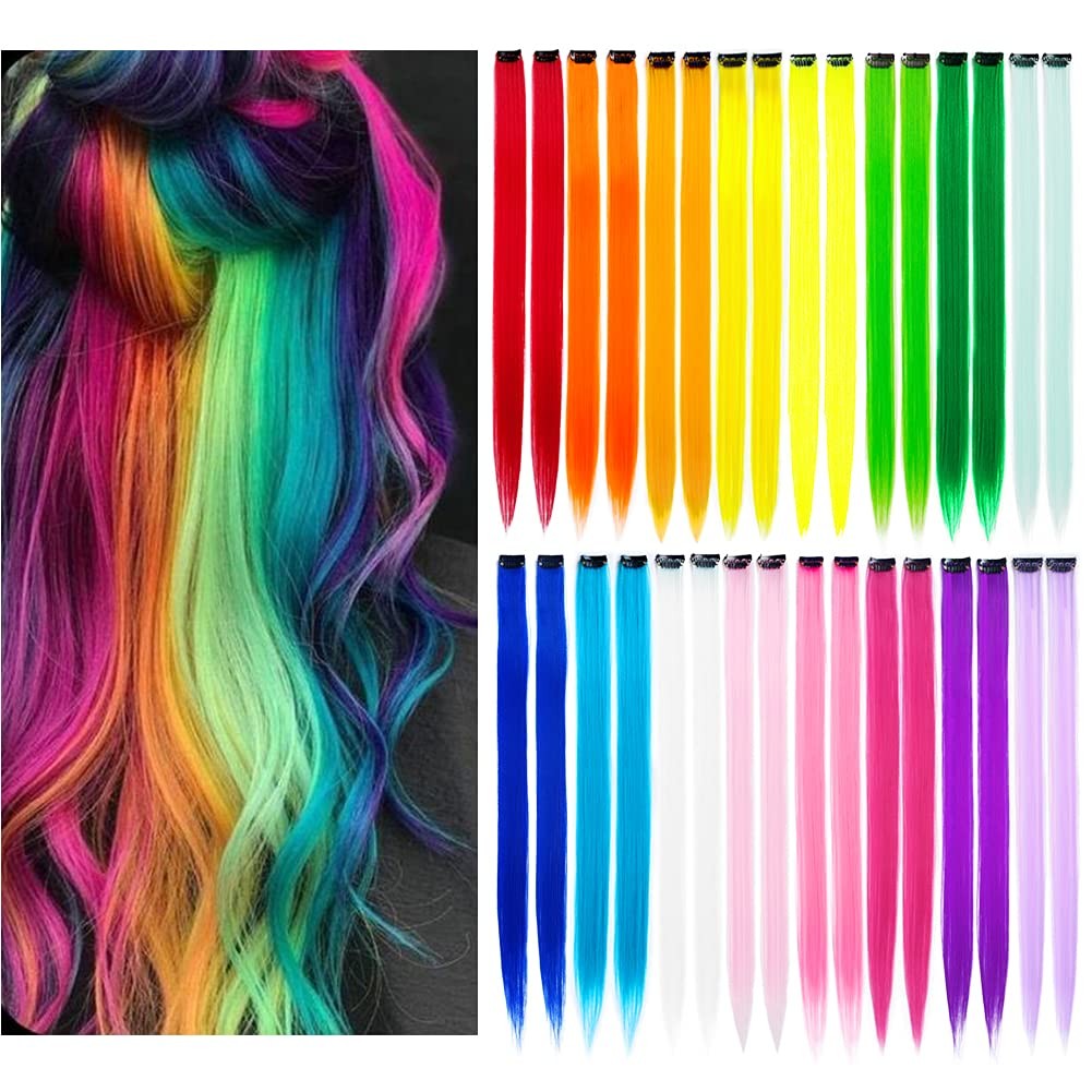 32Packs Colored Hair Extensions 20Inch Straight Color Clip in on Hair Extension