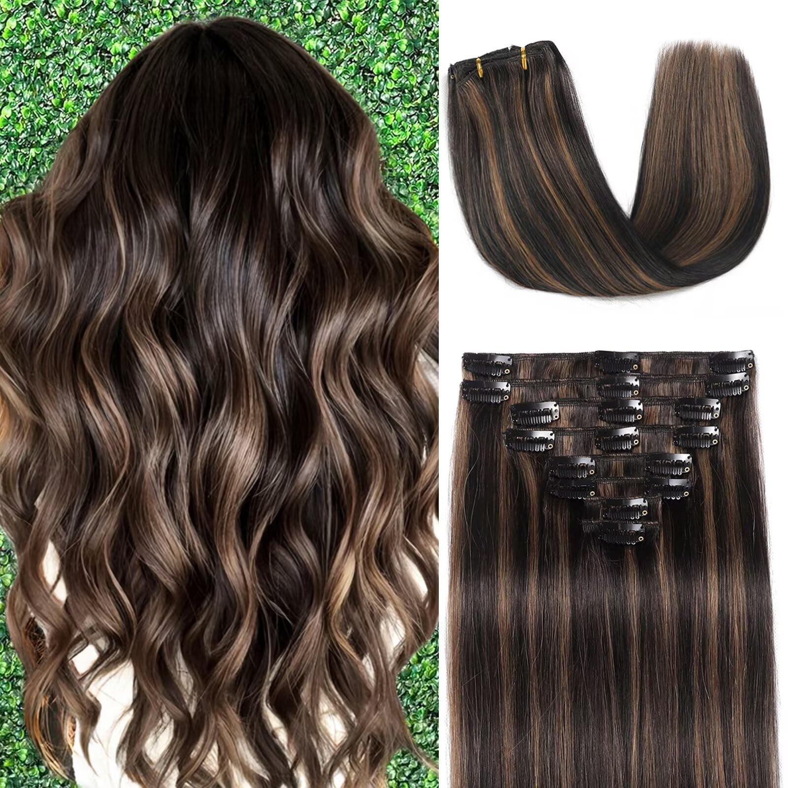 Clip in Hair Extensions Real Human Hair 18 inch 100g/3.6oz Straight Seamless …