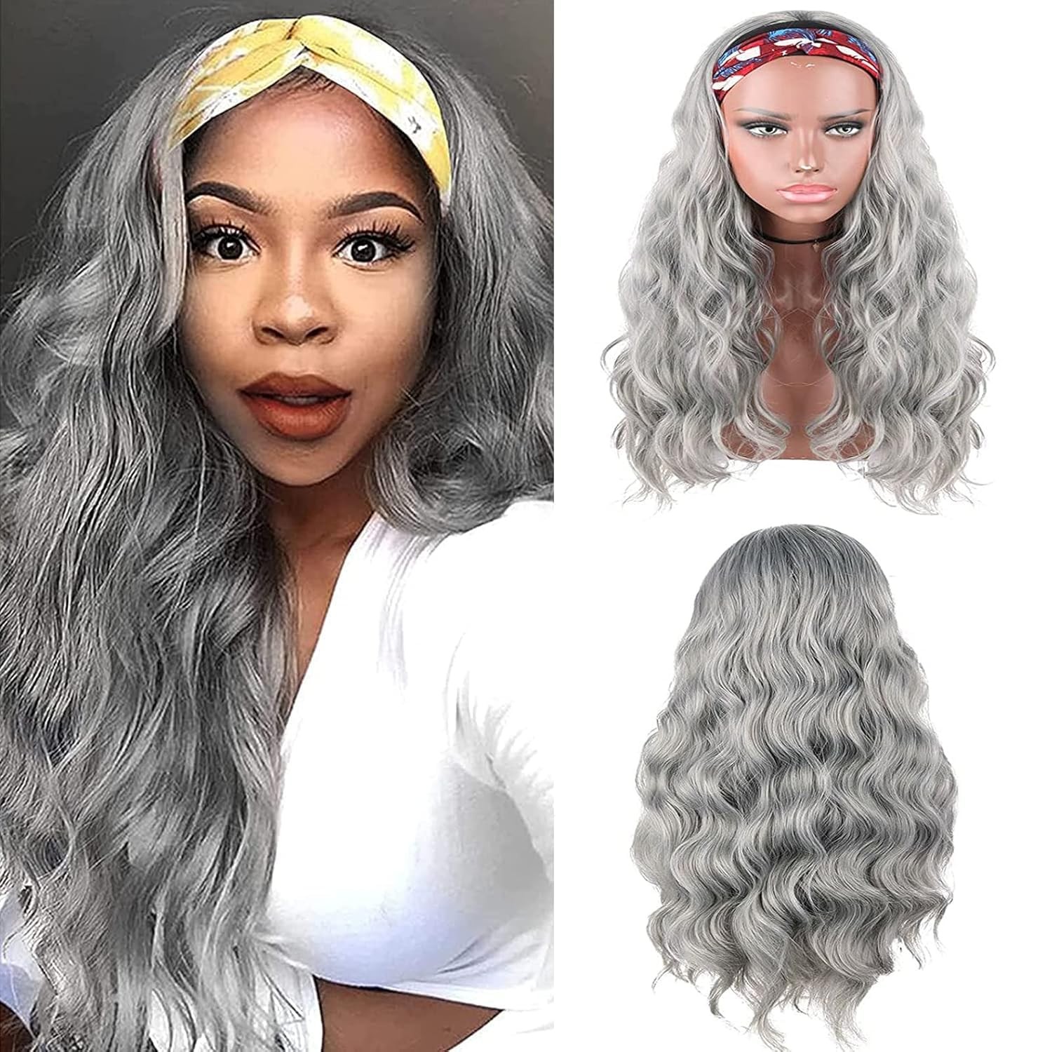 Body Wave Headband Wigs for Black Women Synthetic Hair Glueless Curly Half Wi…