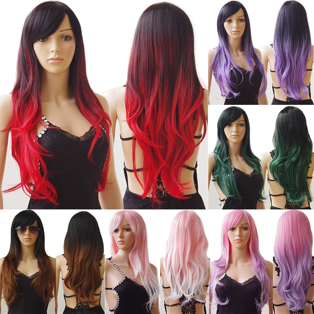 Popular Wavy Ombre Dark Red Cosplay Wig Women Colorful Costume Synthetic Wig Gm4
