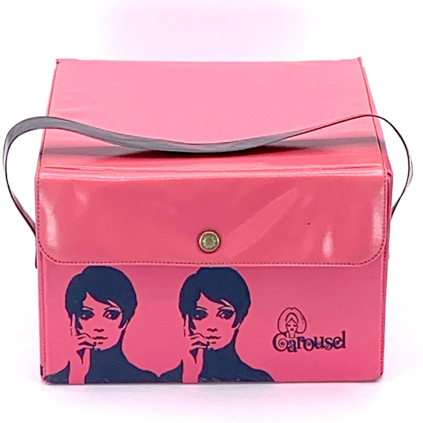 Vintage Carousel Mod Wig Carry Case Pink Vinyl with Wiglet Hairpiece * Read