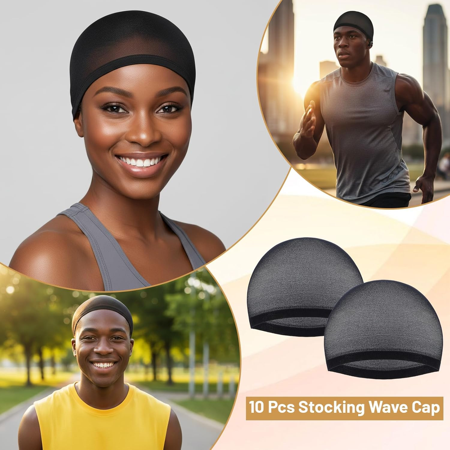 10Pcs Wave Caps, Stocking Wave Cap for Men Stretchy Wig Cap for Women, Lightweig