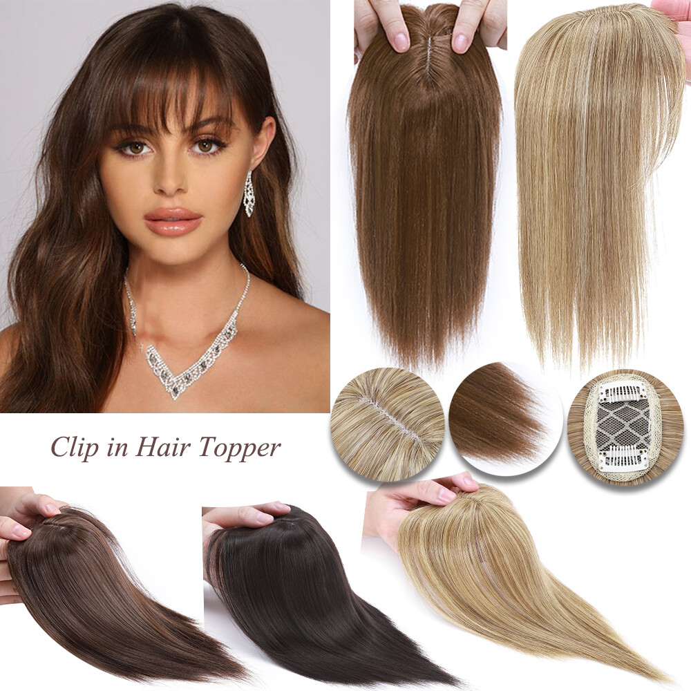 Unisex Real as Human Hair Topper with Bangs Toupee Clip in Hairpiece Top Hair US