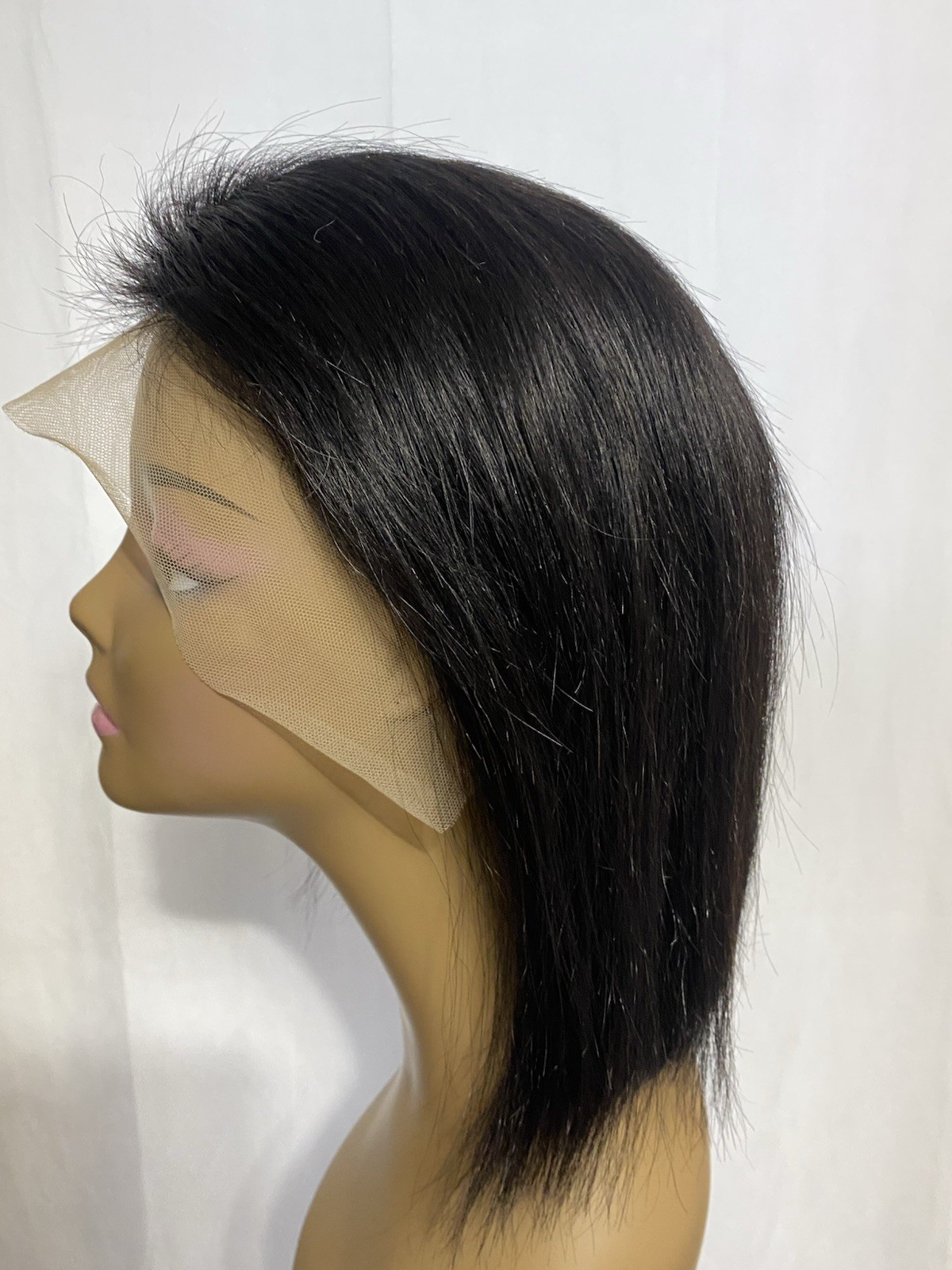 12” Glueless Lace Front Bob Wig 13×4 Pre Plucked Human Hair Black Medium Cap