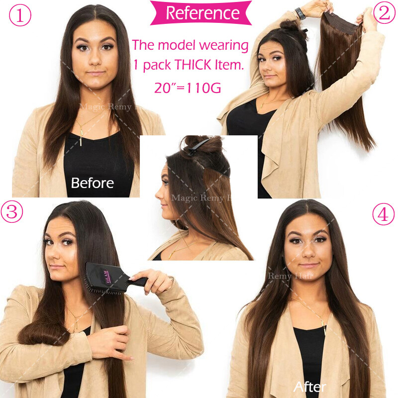 Wire In 100% Remy Human Hair Extensions Hidden Headband Thick Weft 16-24″
