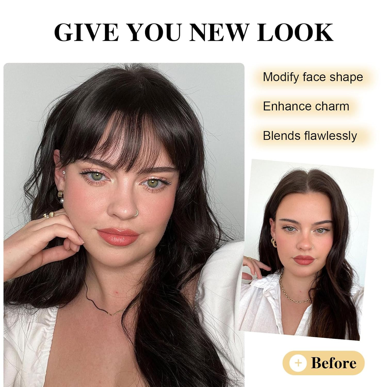 Clip in Bangs Real Human Hair Bangs Hair Clip with Temples Hairpieces for Women