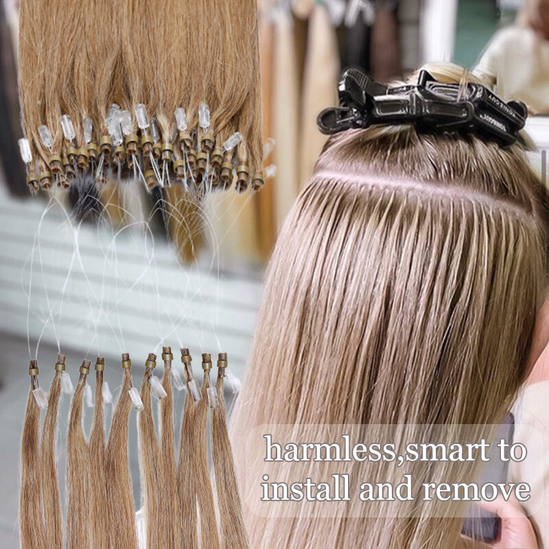 Micro Loop Beads 100% Human Hair Extensions Russian Remy NANO I Tip Rings 24″