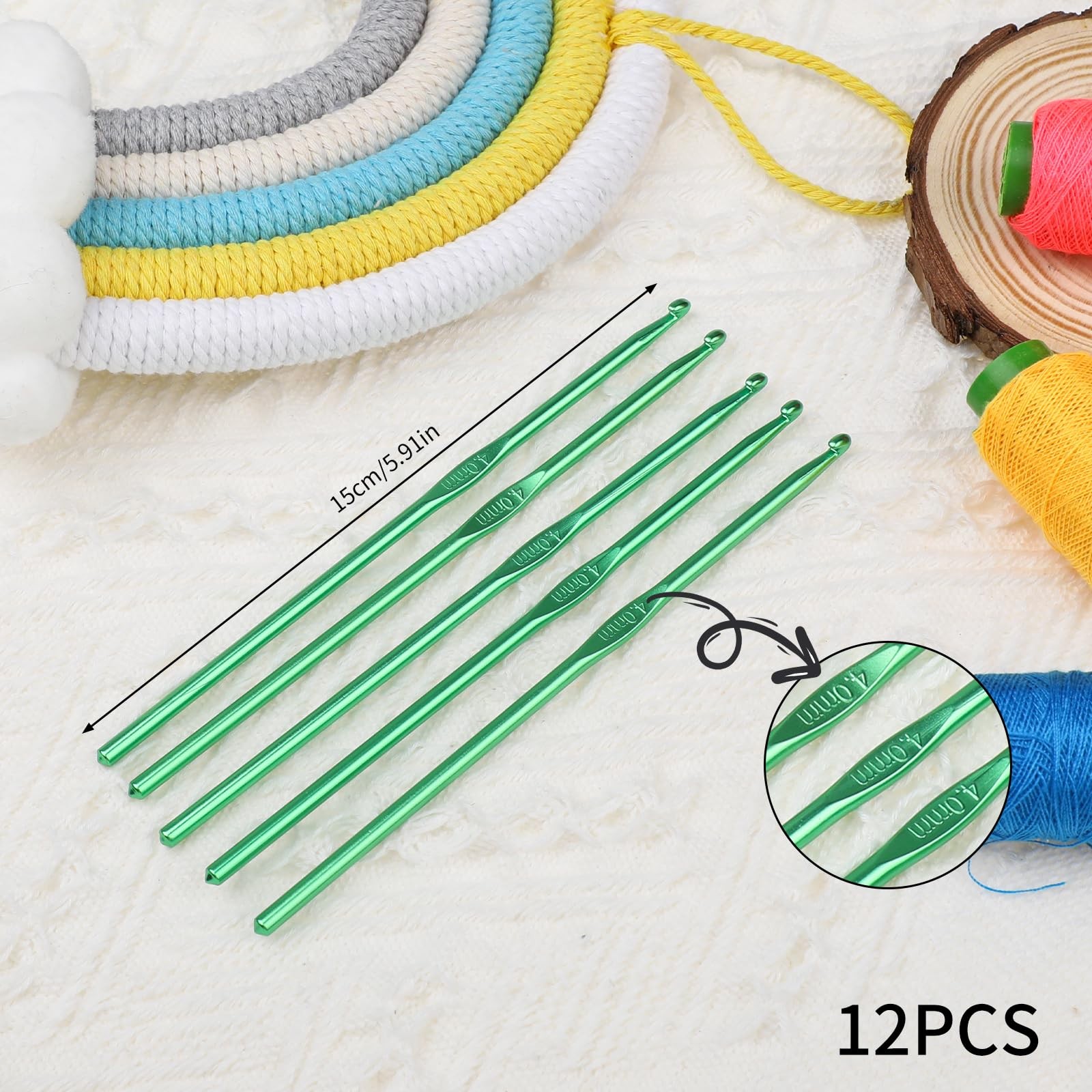 12PCS 4mm Crochet Hooks, US Size G/6 Small Aluminum 4mm,