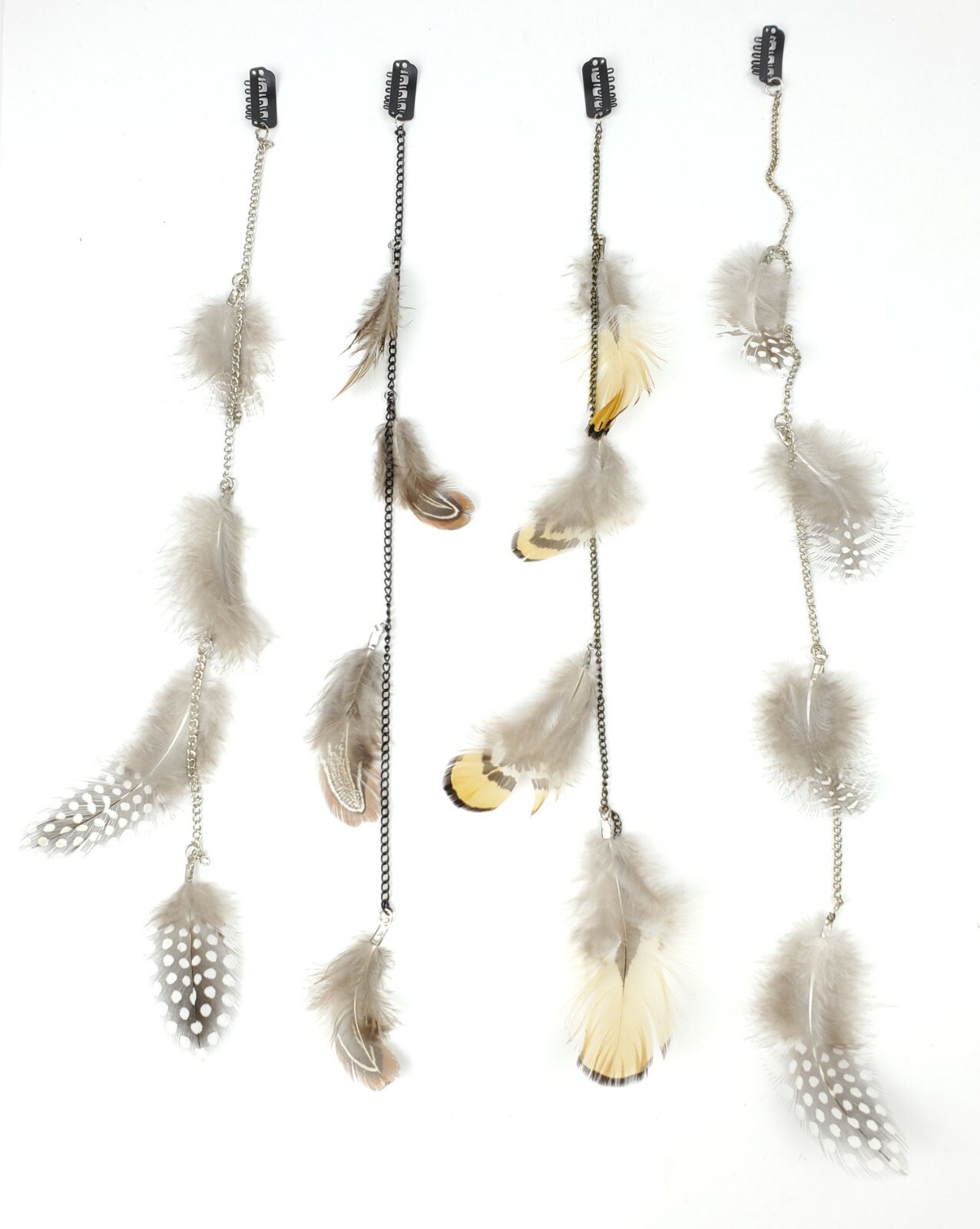 4 pcs 12~14″ Long Feather & Chain Hair Extension w/Clip On Comb Assorted HH0004